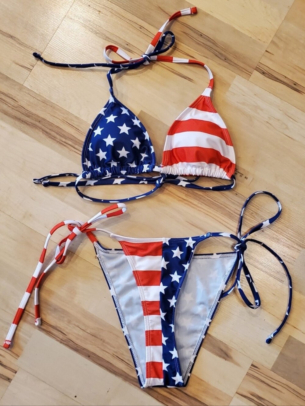 LIKE NEW Red White Blue american flag Bikini Swimsuit Stars Stripes Sz XS